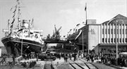Gdynia, transatlantycki Dworzec Morski, przy nabrzeżu MS Piłsudski, przed 1938 r.