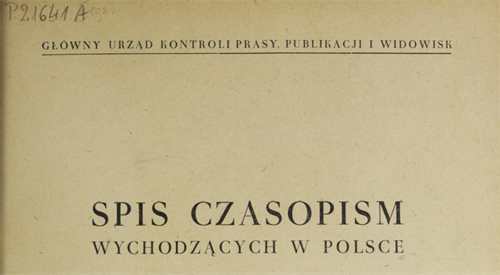 Okładka Spisu czasopism wychodzących w Polsce wydanego przez GUKPPiW w 1948 roku
