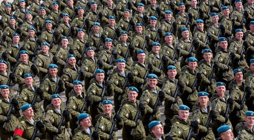 Na zdjęciu: ćwiczenia przed paradą w rosyjskim Dniu Zwycięstwa (2017 rok)