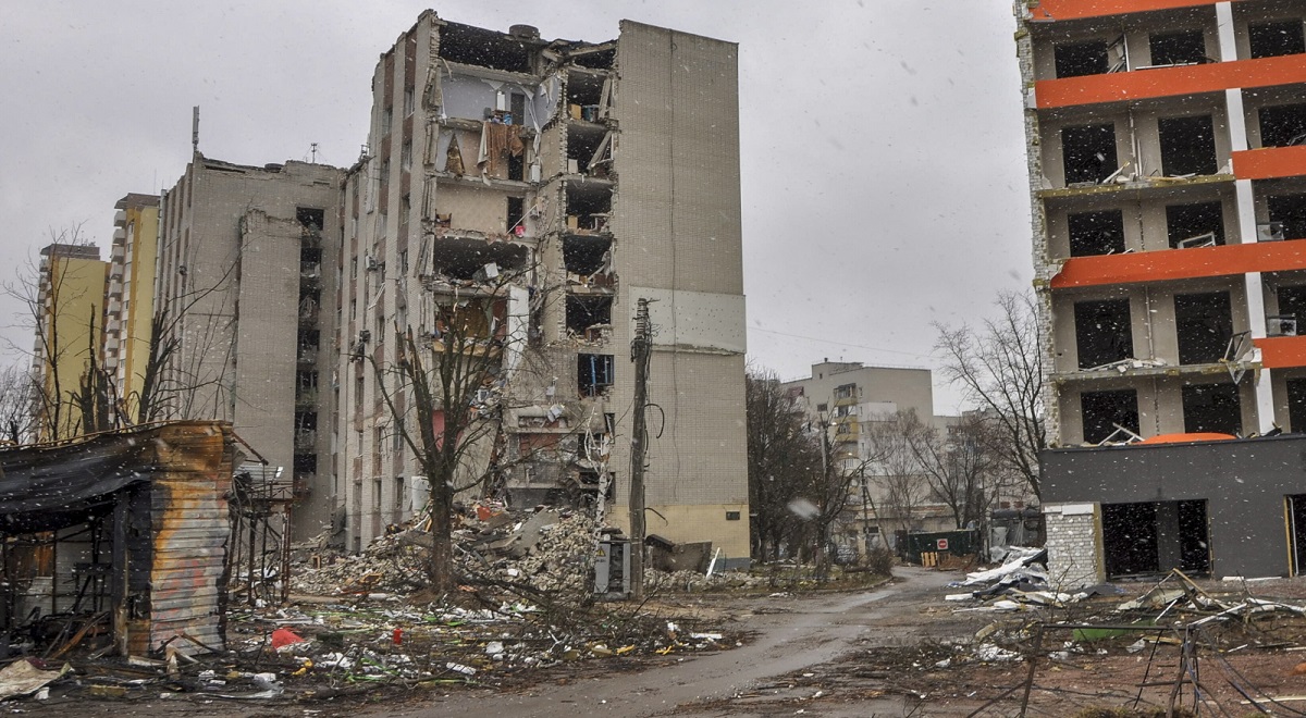 Destroyed buildings in the city of Chernihiv, Ukraine, April 3, 2022.