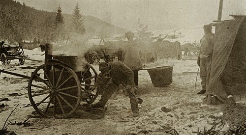 Kuchnia polowa II Brygady Legionów Polskich w 1915 r. Taki sam sprzęt był w użyciu także podczas wojny polsko-bolszewickiej
