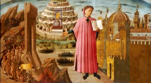 Dante i trzy królestwa - fresk Domenico di Michelino (1465)