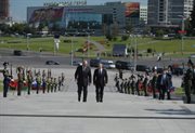 Aleksander Łukaszenka i Władimir Putin na otwarciu Muzeum Wielkiej Wojny Ojczyźnianej w Mińsku (2 lipca)