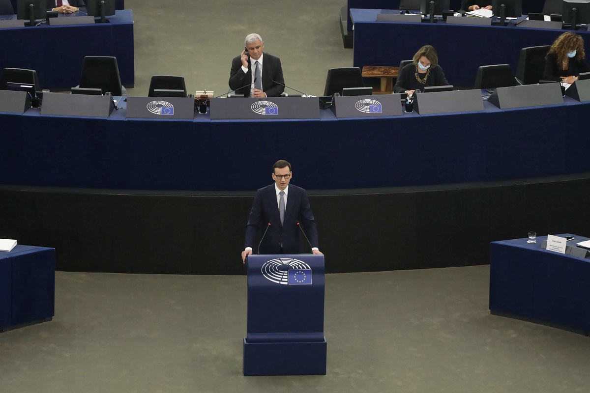 Polish Prime Minister Mateusz Morawiecki on Tuesday addressed lawmakers in the European Parliament, vowing his government would not give in to political blackmail over the rule of law.