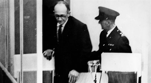 Adolf Eichmann przed sądem w Jerozolimie, 20.04.1961 r.