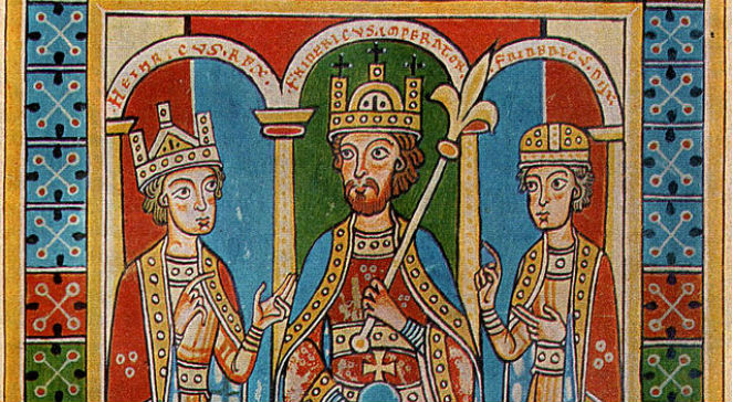 Fryderyk Barbarossa i jego synowie króla Henryka VI i książę Fryderyk VI.