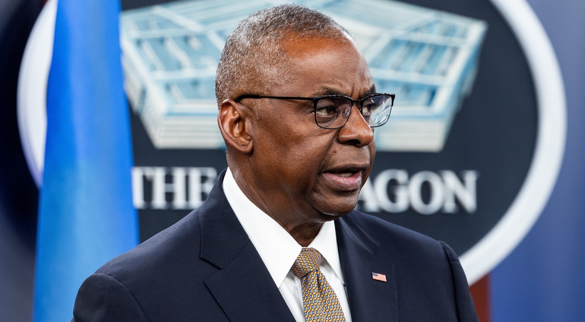 US Secretary of Defense Lloyd Austin speaks about Washingtons security assistance to Kyiv and Ukraines munition needs at the Pentagon in Arlington, Virginia, on Friday, April 26, 2024.