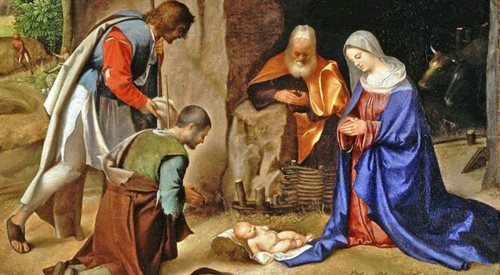 Adoracja pasterzy: fragment obrazu włoskiego malarza renesansu, Giorgione
