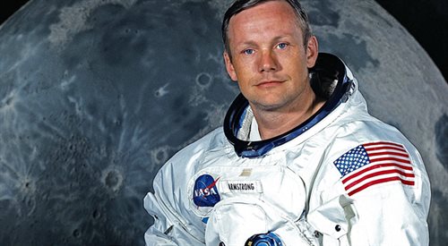 Portret Neila Armstronga, amerykańskiego kosmonauty, dowódcy misji Apollo 11. Houston, 1 maja 1969