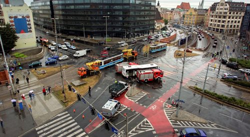 Miejsce wypadku na placu Dominikańskim we Wrocławiu