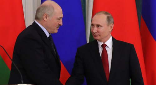 Aleksander Łukaszenka i Władimir Putin na spotkaniu w Petersburgu 3 kwietnia