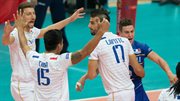 Radość Francuzów w meczu z Iranem w grupie G mistrzostw świata siatkarzy w Katowicach