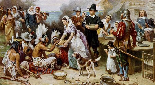 Pierwszy Dzień Dziękczynienia - obraz Jeana Leona Gerome Ferrisa, foto: wikipediadomena publiczna