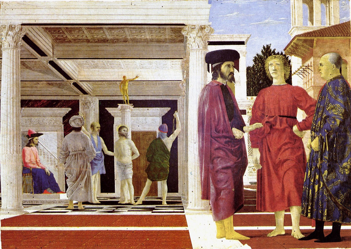 "Biczowanie Chrystusa" (albo: "Sen św. Hieronima") Piera della Francesca.  Fot. Wikimedia/domena publiczna