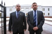 Przywódcy separatystycznych samozwańczych republik (DNR oraz ŁNR) Aleksander Zacharczenko i Ihor Płotnicki w Mińsku