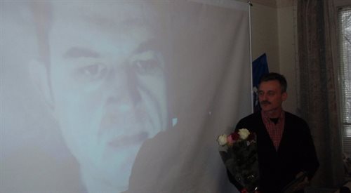 Andrzej Poczobut nie mógł przyjechać na uroczystość, ma zakaz opuszczania Grodna. Organizatorzy połączyli się z nim przez Skype