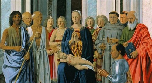 Piero della Francesca: Madonna z Dzieciątkiem w otoczeniu świętych (fragm.)