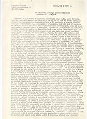 List Janiny Brożyny o śmiertelnym pobiciu jej męża przez milicję w czerwcu 1976 w Radomiu, s.1