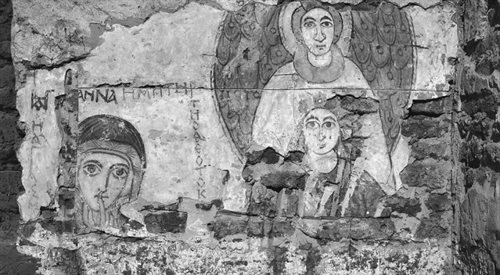Freski z Faras. Północna ściana nawy północnej z przedstawieniami św. Anny i władczyni z archaniołem