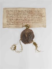 Dokument Władysława Łokietka z 1307 r. z najstarszą jego pieczęcią jako księcia krakowskiego. Biblioteka Jagiellońska, Dypl. 4.