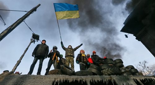 Protestujący na barykadzie (Kijów, 25 stycznia 2013r.)