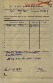 Notatka informacyjna o rozpoczęciu inwigilacji Jacky'ego Challota. Szczecin, 6.09.1984
