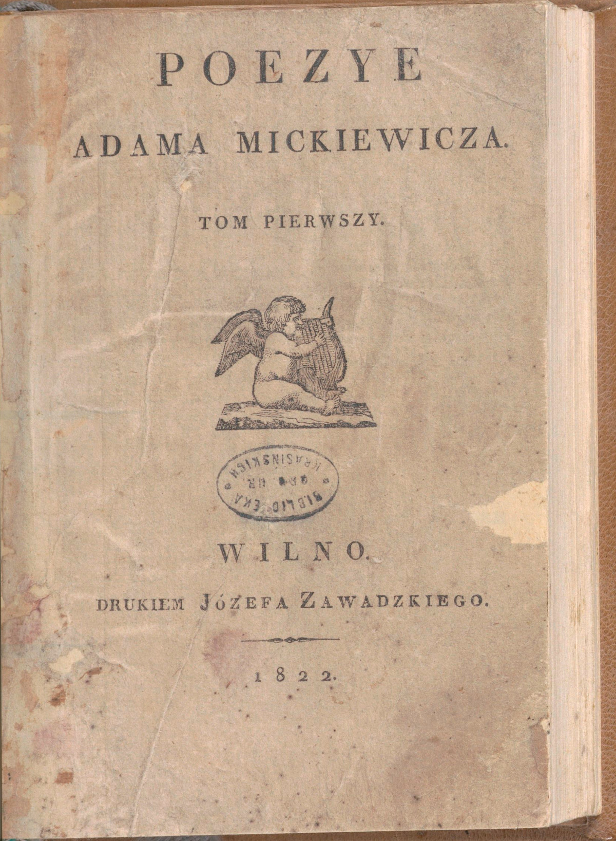 Strona tytułowa 1. tomu "Poezji" Adama Mickiewicza, Wilno 1822 r. Fot. Polona/domena publiczna 