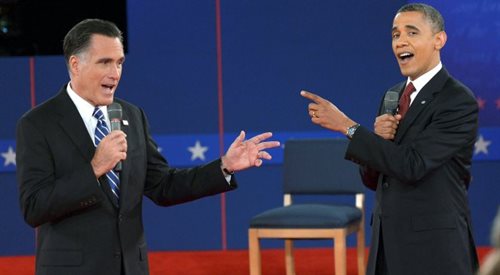 Barack Obama i Mitt Romney w czasie debaty w ramach kampanii wyborczej