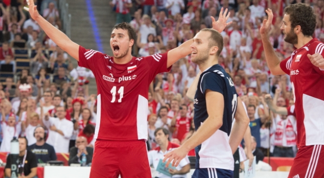 Radość Polaków - Fabian Drzyzga (L), Paweł Zatorski (C) i Mateusz Mika w meczu z Rosją