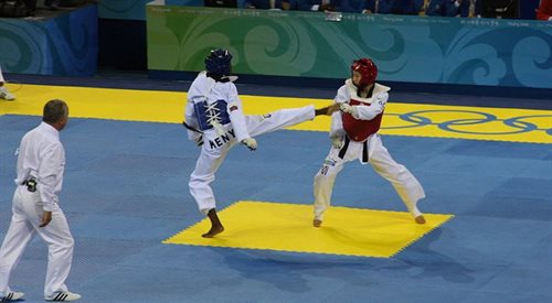 Pojedynek zawodników teakwondo na igrzyskach olimpijskich w 2008 r.