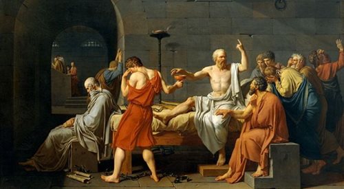 Frag. obrazu Jacques-Louis Davida pt. Śmierć Sokratesa