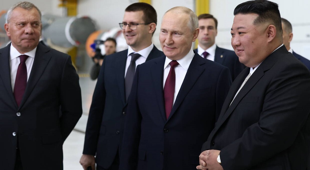 Vladimir Putin meeting with Kim Jong Un in Russia.