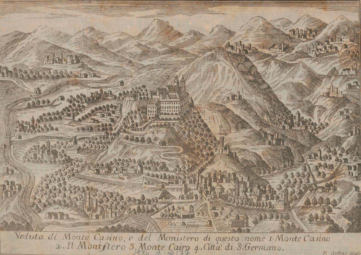 Widok na opactwo Monte Cassino, 1759 r. Fot. Polona/domena publiczna 