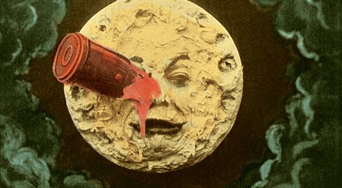 Kadr z pokolorowanej kopii filmu Podróż na księżyc Georgesa Mlisa z 1902