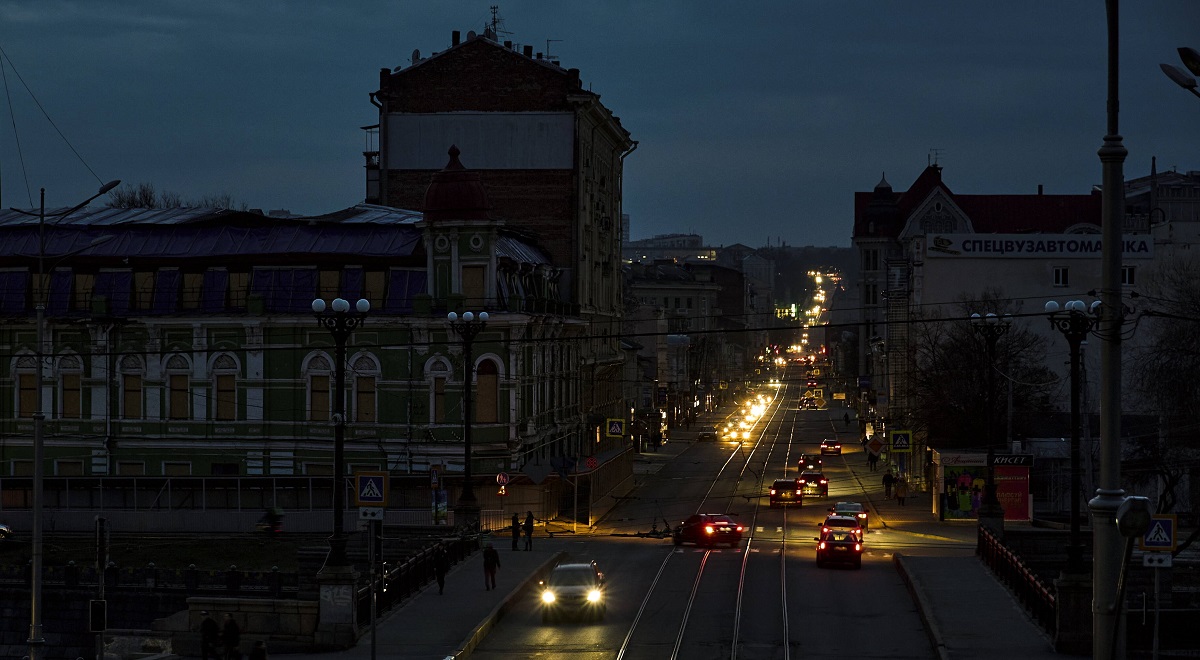 A blackout in Kharkiv, northeastern Ukraine, on March 24, 2024.