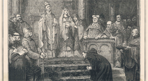 Henryk korzy się przed papieżem Grzegorzem VII w Kanossie.