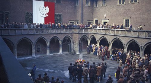 40. rocznica Sonderaktion Krakau, uroczystości na dziedzińcu Collegium Maius Uniwersytetu Jagiellońskiego.