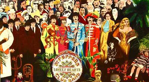 Fragment okładki słynnej płyty The Beatles pt. Sgt. Peppers Lonely Hearts Club Band