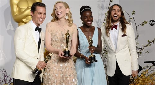 Aktorzy nagrodzeni w najważniejszych kategoriach (od lewej): Matthew McConaughey, Cate Blanchett, Lupita Nyongo, Jared Leto