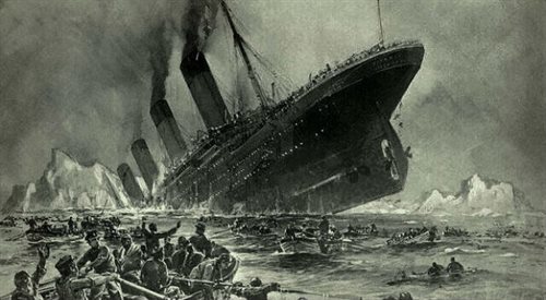 Tonący Titanic, fragm. obrazu Willyego Stwera (1912)