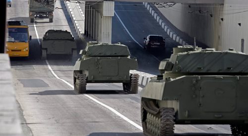 Pojazdy wojskowe prorosyjskich oddziałów pod Donieckiem