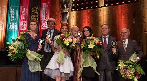 Złote Mikrofony to najbardziej prestiżowa nagroda Polskiego Radia. Na zdjęciu tegoroczni laureaci z Andrzejem Siezieniewskim i Januszem Kukułą