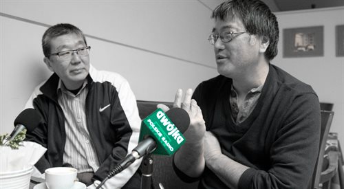 Tatsu Aoki i Francis Wong podczas nagrywania audycji Rozmowy improwizowane