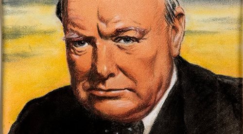 Winston Churchill (na zdjęciu; rysunek William Timym). W 2002 roku w plebiscycie organizowanym przez BBC został uznany za najwybitniejszego Brytyjczyka wszech czasów