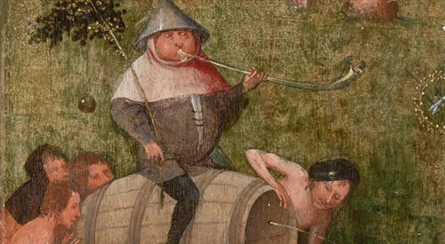 Fragment obrazu Hieronima Boscha pt. Alegoria nieumiarkowania w jedzeniu i piciu