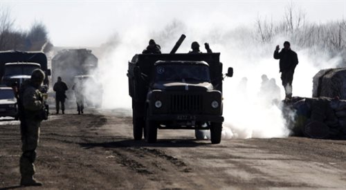 Ukraińscy wojskowi jadący z Debalcewa do Artiomowska