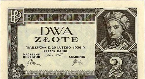 Nowo wprowadzona waluta, złoty polski (2 złote polskie z 1936 roku)