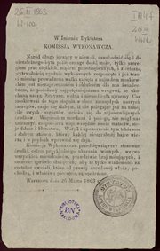 W imieniu Dyktatora Komissja Wykonawcza. [Naród długo jęczący w niewoli...] : Warszawa dnia 26 Marca 1863 r.