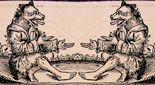 Grafika według średniowiecznego rysunku przedstawiającego psiogłowca