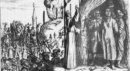 Czarownica na stosie - reprodukcja ryciny z 1632 roku